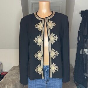 Nipon Boutique Black Open-Front Jacket with Gold Embroidery